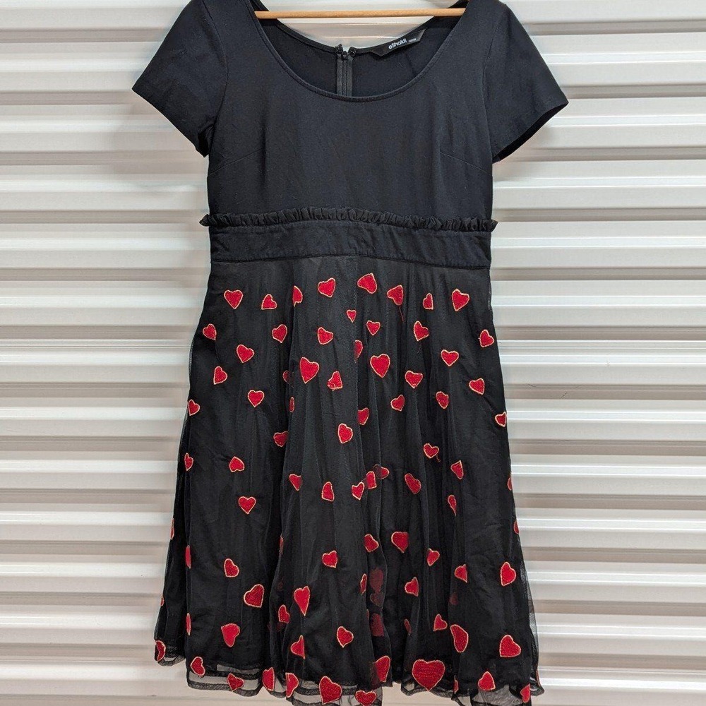 Romantic Goth Coquette heart Swing Dress eShakti Retro 50s Pin Up Black Red